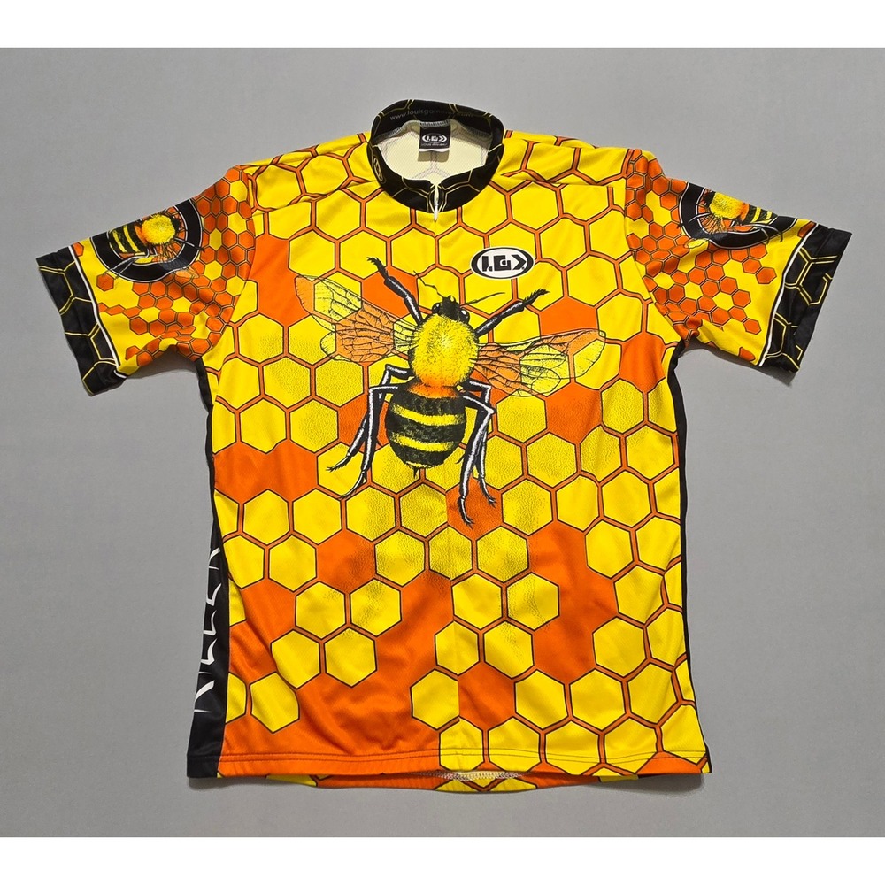 Louis Garneau Cycling Jersey Mens G/L Large Yellow Killer Bees Honeycomb 1/4 Zip